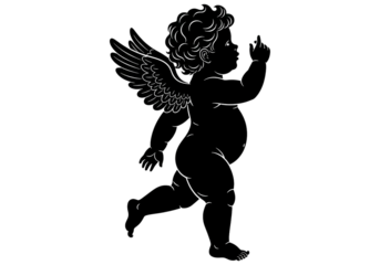 Cupid Cherub Angel Running Silhouette Black Vector SVG