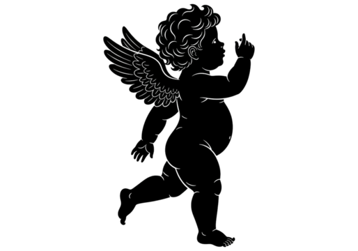 Cupid Cherub Angel Running Silhouette Black Vector SVG