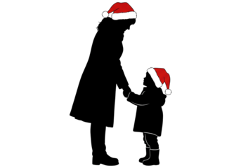 Mother Child Santa Hats Holding Hands Christmas Silhouette SVG