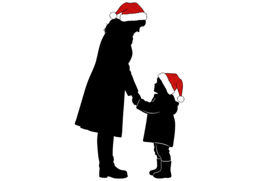 Mother Child Santa Hats Holding Hands Christmas Silhouette SVG - Powered by Adobe