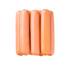 whole boiled sausages isolated on white background, top view.
