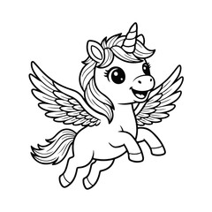 Cute cartoon unicorn with wings, happily flying, cartoon unicorn, flying unicorn, cute pony, fairytale creature