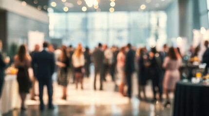 Blurred shot of business people at party or corporate event in office center. High quality