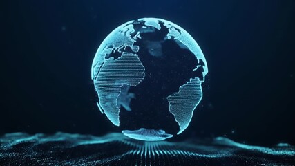 Dynamic particle wave converging into a glowing globe representing digital connection global data networks and energy flow ideal for technology innovation and futuristic design themes - Powered by Adobe