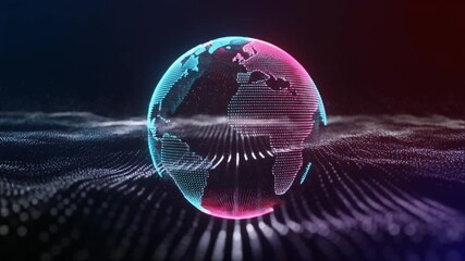 Dynamic particle wave converging into a glowing globe representing digital connection global data networks and energy flow ideal for technology innovation and futuristic design themes - Powered by Adobe