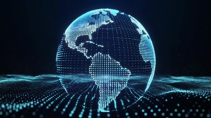 Dynamic particle wave converging into a glowing globe representing digital connection global data networks and energy flow ideal for technology innovation and futuristic design themes - Powered by Adobe