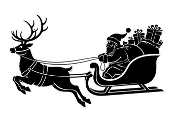Santa Sleigh Reindeer Silhouette Black Vector SVG
