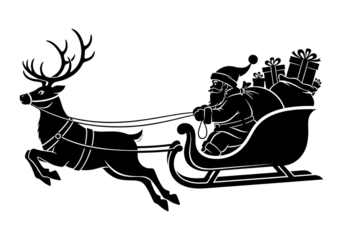 Santa Sleigh Reindeer Silhouette Black Vector SVG