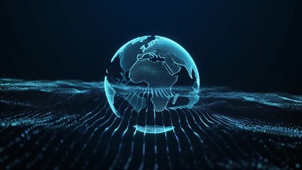 Dynamic particle wave converging into a glowing globe representing digital connection global data networks and energy flow ideal for technology innovation and futuristic design themes - Powered by Adobe