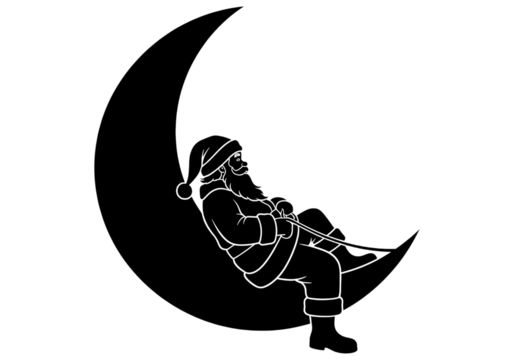 Santa Claus Napping on Crescent Moon Black Silhouette Vector - Powered by Adobe