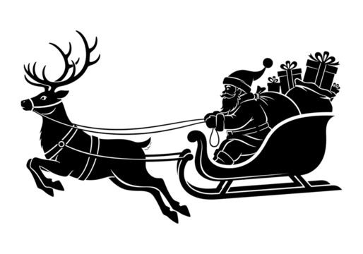 Santa Sleigh Reindeer Silhouette Black Vector SVG