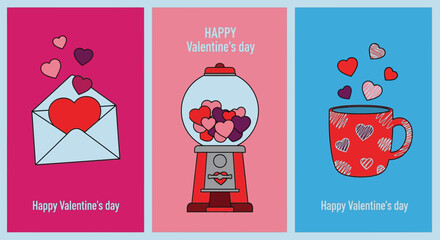 Valentine's day cards love hearts envelope mug gumball machine art