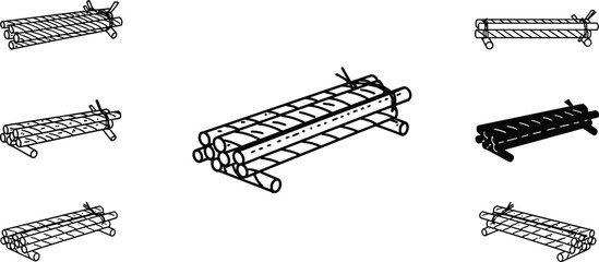 raft, log raft, wooden raft, rope tied logs, floating platform, survival raft, vector illustration, top view, isometric raft, cad drawing flat vector illustration