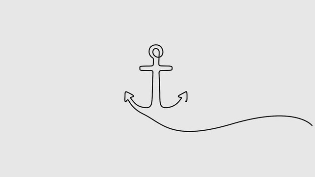 Self animated continuous one line drawing of anchor logo. Nautical maritime sea ocean boat symbol. Nautical icon vessel sign, boat, cargo shipping. Full length one line animation