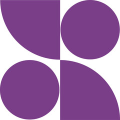Abstract geometric pattern with four purple circular shapes and curved segments on a transparent background clean and minimalist design vector illustration