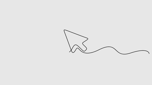 Cursor arrow in one continuous line drawing animation. Cursor icon. Full length single line animation video
