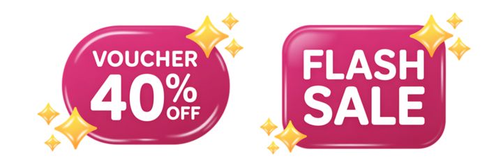 Voucher 40% Off and Flash Sale labels with stars on black background discount “Sale Promotion Badge and Speech Bubble Icon Set – Special Offer Discount Labels”