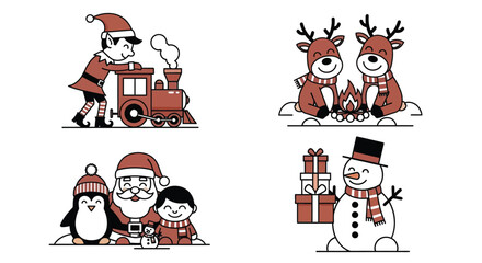 Christmas holiday cliparts illustrations with santa and reindeer