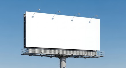 Obraz premium Large blank billboard against a clear blue sky, concept for outdoor advertising campaign, promotional signage and city branding
