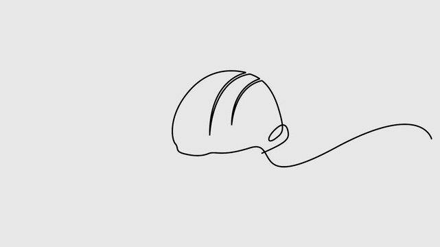 Animated continuous one line drawing of hard helmet. Full length single line art animation