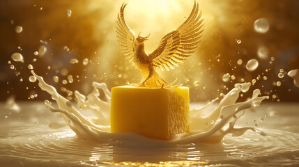 Butter phoenix rises from a splash of white milk high-resolution photo