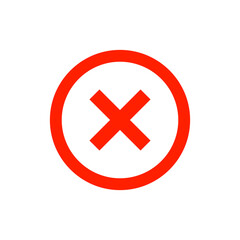 Red cross mark in circle icon symbolizing error, wrong, delete, cancel, or failure notification.