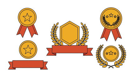 Vector illustration of gold awards medals and ribbons for achievements