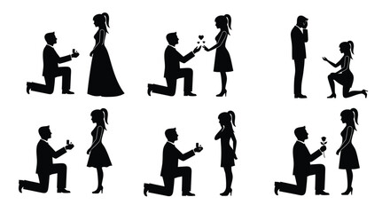Proposal silhouette vector engagement marriage love romance set art