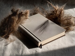 Linen Notebook with Pet Hair on Sunlit Bed—Domestic Allergy Concept