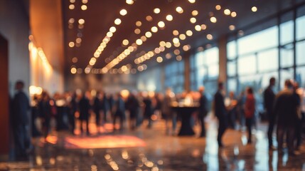 Blurred Corporate Event Reception - Reception area of a corporate event with attendees blurred in the background. High quality