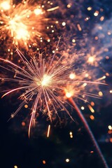 Obraz premium Close up of the bright sparks from fireworks creating an enchanting and festive atmosphere for New Years Eve celebrations and events