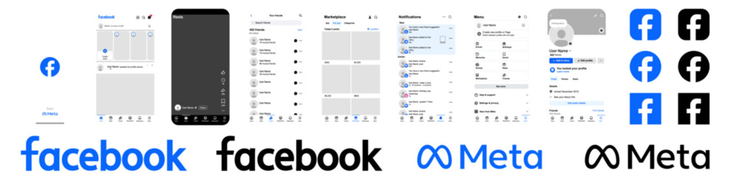  Facebook Interfce. Social media. Facebook UI, Facebook collection. Editorial vector illustration. Vinnitsya, Ukraine. November 11, 2025