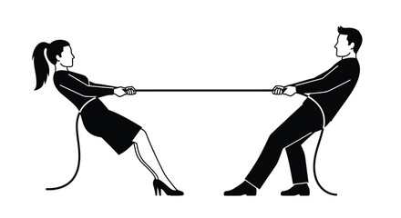 Tug of war competition between man and woman vector illustration