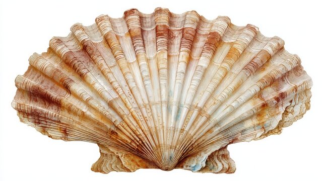 capture the essence of the ocean with this detailed scallop shell perfect for coastal decor nautical themes and summer designs that evoke seaside serenityisolated on white background - Powered by Adobe