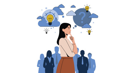 Business woman thinking about ideas solutions and problem solving