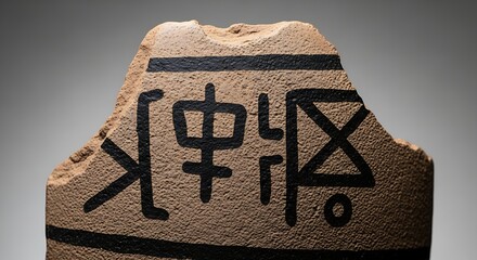 Ancient carved symbols on stone, mysterious script, archaeology artifact, old civilization writing, cultural heritage pattern.
