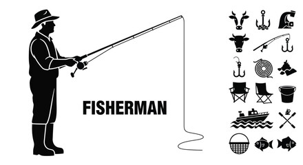 Fishing illustration fisherman angling vector clip art silhouette