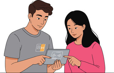 Wireless communication interface, NFC technology, tablet interaction, electronics workspace, STEM education, innovation, teamwork, diagnostics, smart badge, tech collaboration