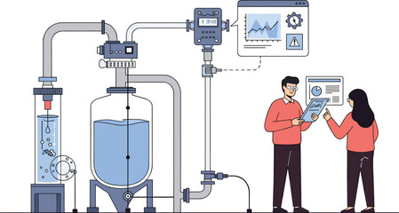 Industrial process control system, fluid monitoring setup, automation interface, STEM education, sensors, diagnostics, teamwork, innovation, data analysis, engineering