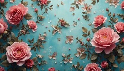 Elegant Retro Rose Fabric Texture with Vintage Floral Pattern Design