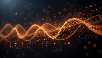 Generative AI Gold Sine Waves and Particle Motion on Dark Background