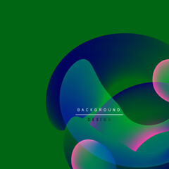 Abstract fluid shapes overlap green backdrop. Vibrant colors blend, creating modern design element. Text reads background design.