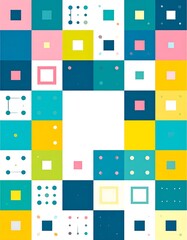 Colorful geometric grid with squares, circles, and varied shades