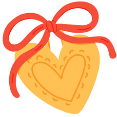 Cute Hand-Drawn Heart Locket Illustration with Ribbon Bow for Love, Valentine's Day, and Romantic Design