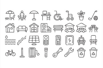 Retirement community vector icons for senior living, leisure, and wellness design