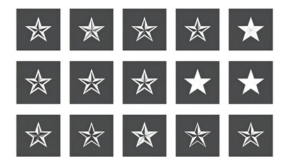 Fifteen white five-pointed stars, each within a dark gray square. They vary in texture and detail