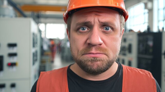 electrician. A focused electrician in safety gear, standing against an industrial background with soft lighting. safety posters.