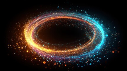 abstract glowing particle ring on black background representing data stream technology science or futuristic concepts with dynamic and vibrant colors
