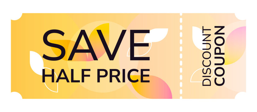Half-price discount coupon with a geometric design. Vector template with gradient for promoting sales, promotions, and campaigns