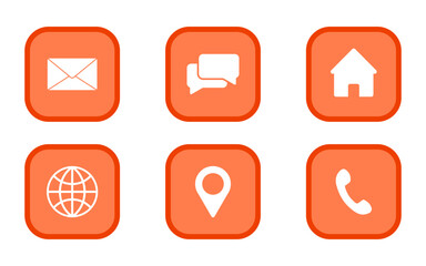Contact and Navigation Icons Set in Rounded Square Style